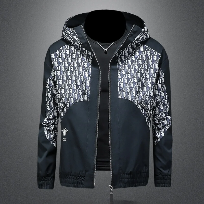 

Casual Hooded Jaet Men's Large Size Thin Model Spring 2026 Polyester Fabric Long Sve Zipper Closure Color Blo Pattern