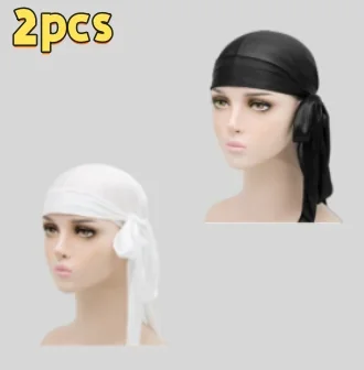 2pcs Elasticity Baotou Cap Hair Bands Simulation Silky Long Tail Pirate Hat Headband Turban for Children Kid Ribbon Accessories