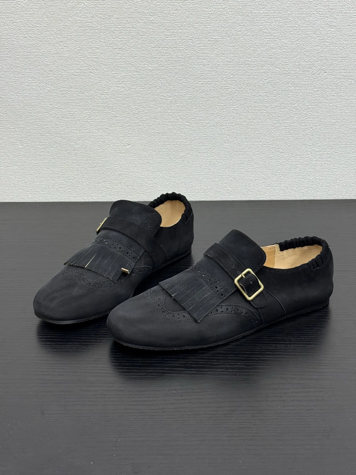 

Women Suede Monk Strap Shoes Fringe Buckle Slip-on