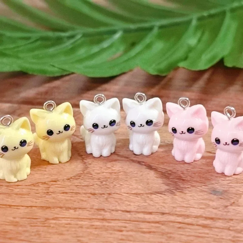 10pcs 3D Kawaii Happy Cat Resin Charms Kitten Animal Pendant For Necklace Earring Keychains DIY Jewelry Accessories view 4