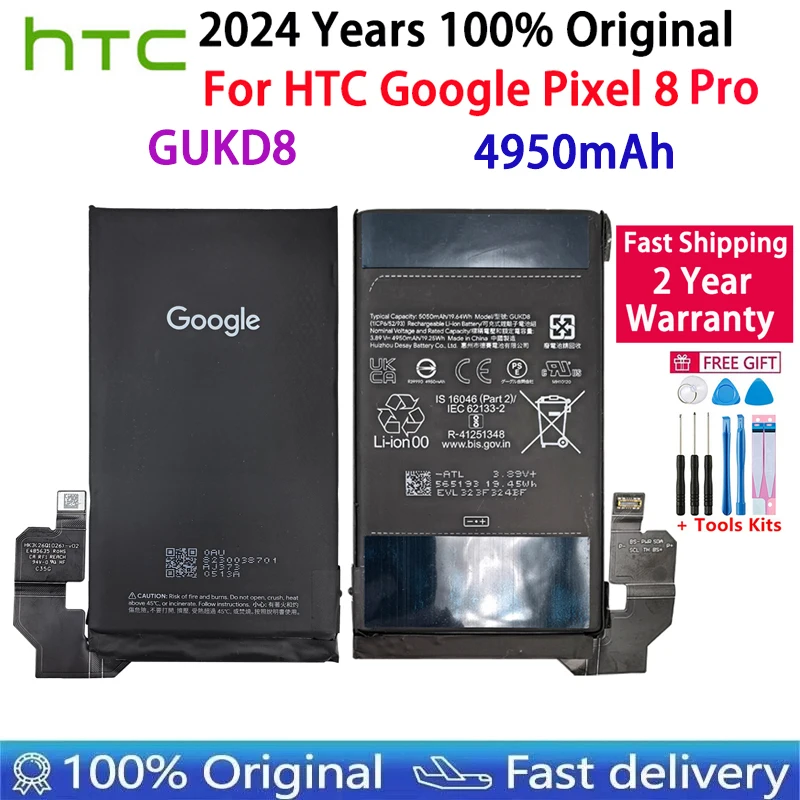 2024 Years New 100% Origina GUKD8 4950mAh For HTC Pixel8 Pro Phone Replacement Battery For Google Pixel 8 Pro Batteries Bateria