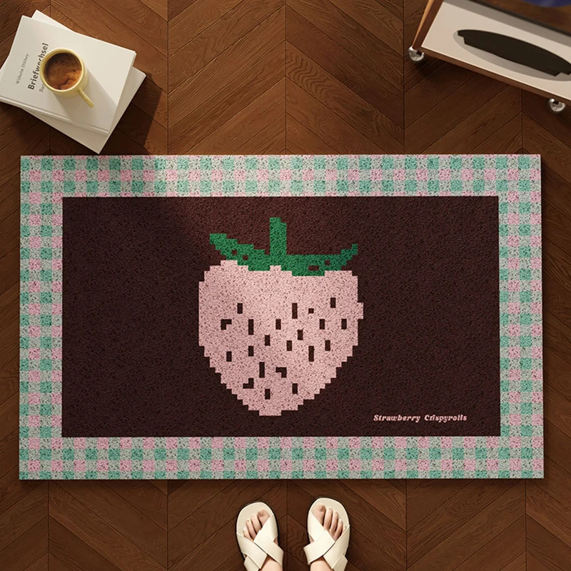 

Cute PVC Strawberry Welcome Doormat Cuttable Fruit House Entrance Mat Rug Carpet Anti Dust Floor Tidy Pad Outdoor Home Decor