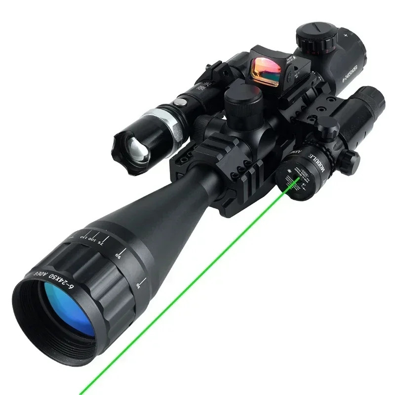 6-24x50 AOEG with1x17x24 Red Dot Sight Red Green Laser Combo Riflescope Hunting Shooting Airsoft Reflex Telescope Tactical Combo