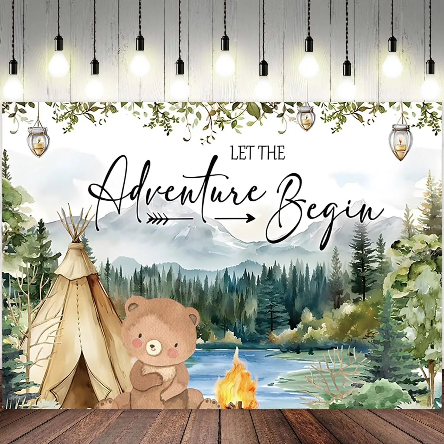 Baby Shower Let The Adventure Begin Jungle Forest Bear Woodland birthday Party photo background photography backdrop studio