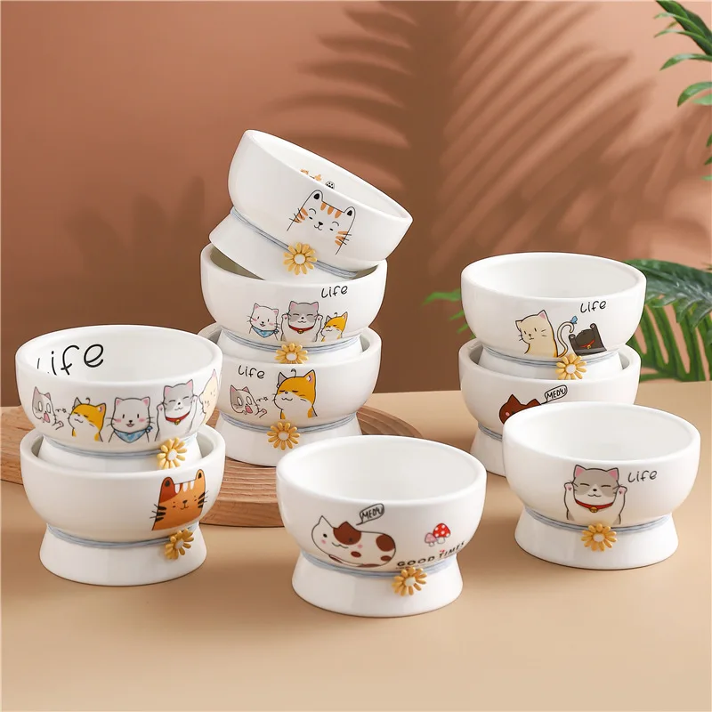 Cute Cat Bowl Ceramic Bowl Pet Feeders Water Bowl Anti Overturning Pet Supplies