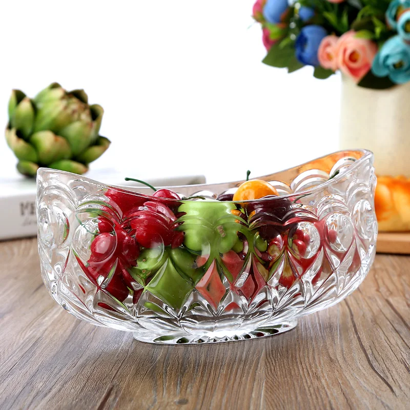 Delicate Crystal Glass Stamped Fruit Bowl Decorative Boat Serving Sweet Box Household Daily Use Tableware Ornament Craft