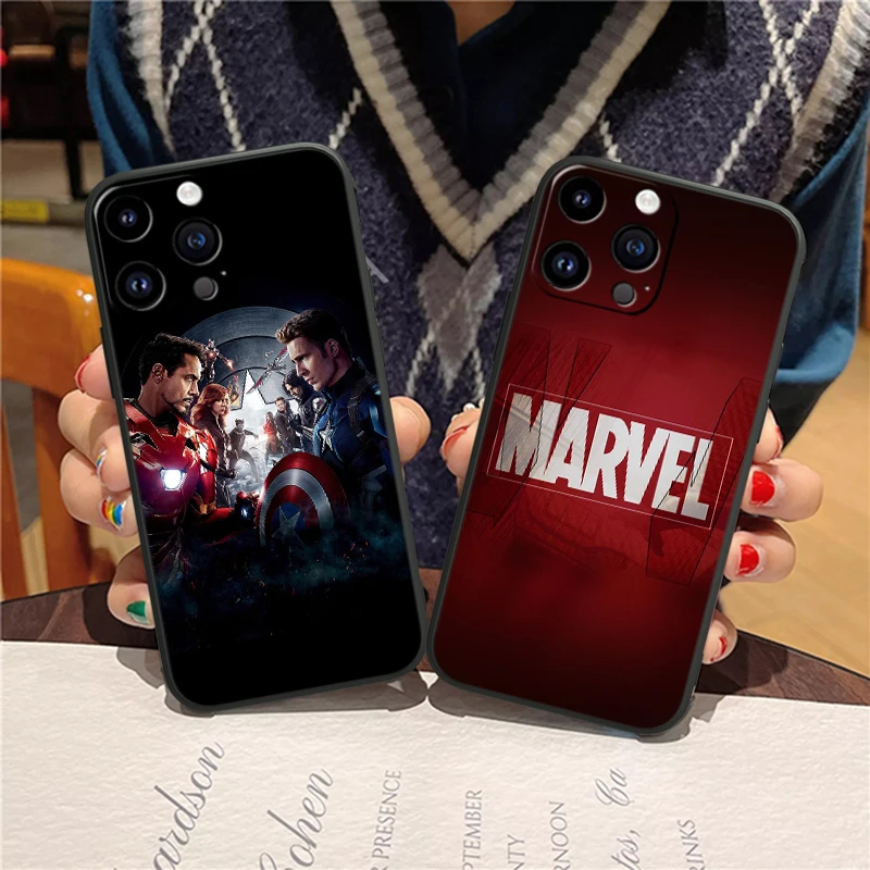 Marvel Super Cool Heroes For Apple iPhone 15 14 13 12 Mini 11 XS XR X 8 7 Pro Max Plus Soft Silicone Black Phone Case