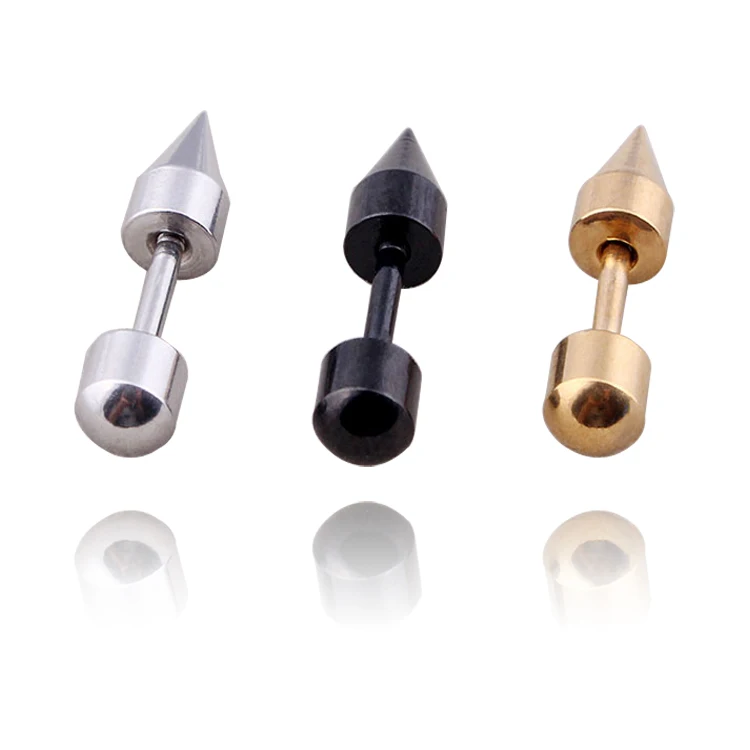 Fashion Punk Nail Earrings Color Gold Black Titanium Steel Spike Bullet Screw Stud Earrings Brincos Jewelry For Cool Men Women