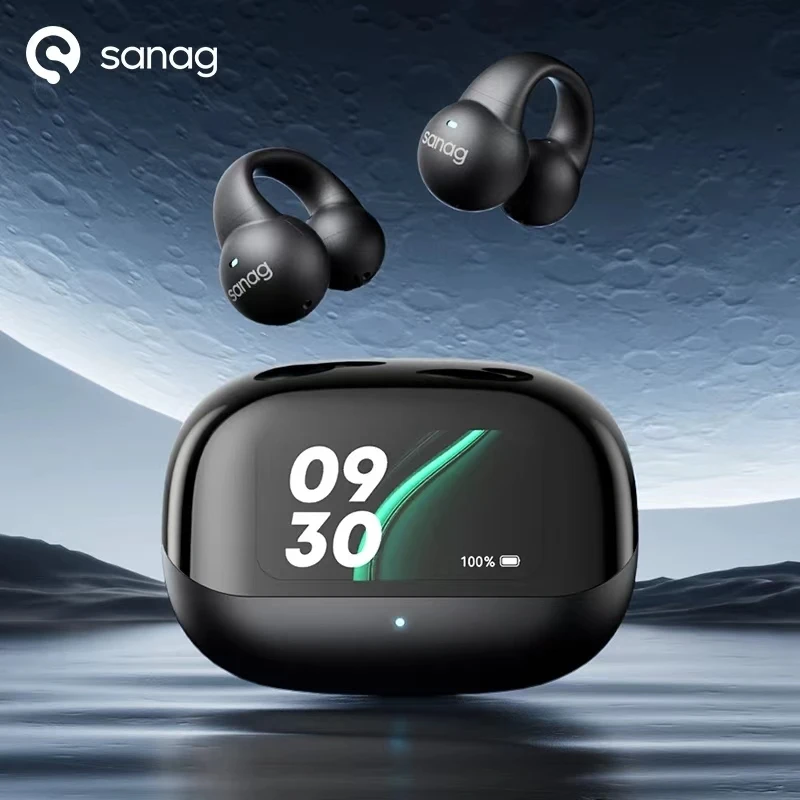 Sanag S2 Pro Smart Screen Bluetooth Earphone Ear Clip Headset Wireless Open Ear TWS Sports Headphones Hifi Sound Earclip Earbuds