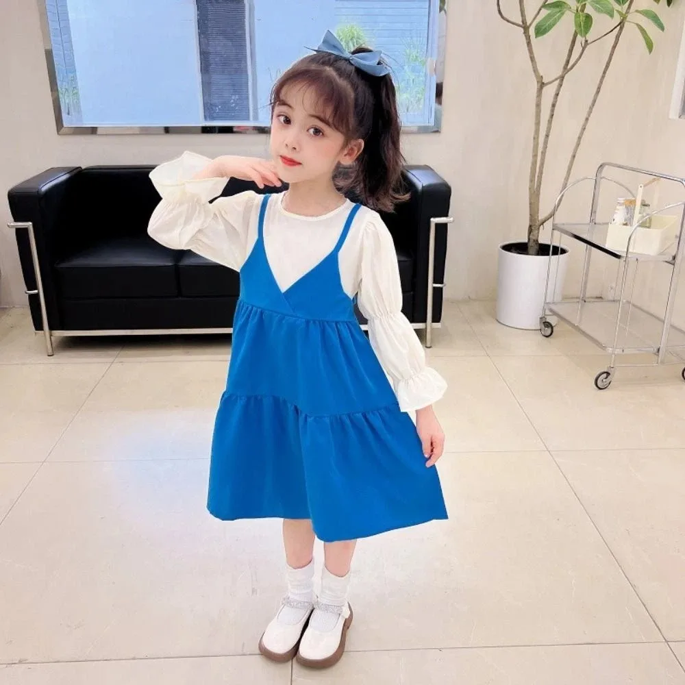 

Sweet Pleated Lace Princes Dress Loose Bowknot Girls Long Dress Sweet Ballet Style Children Long Sleeved Dress Spring/Fall