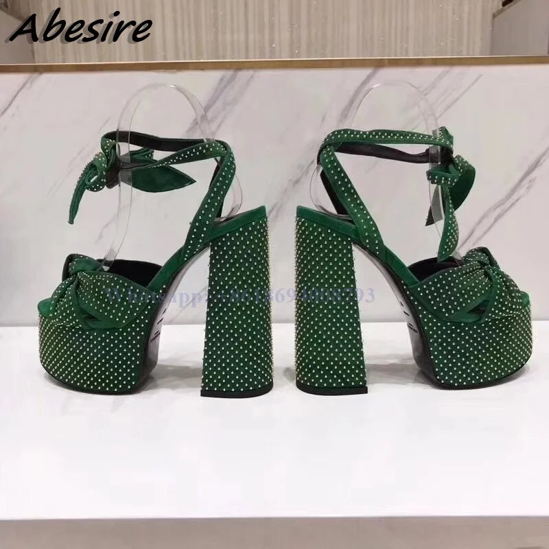 New Ankle Strap Green Sandals Platform Round Toe Thick High Heel Sandals Red Khaki Women Sexy Summer Shoes For Women