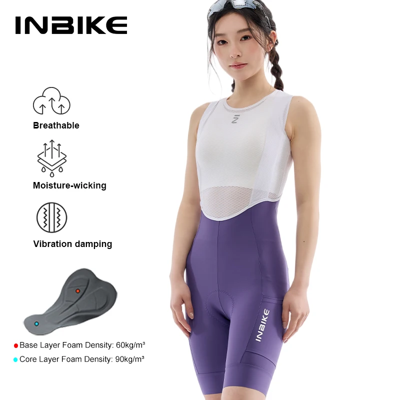 INBIKE Women’s Cycling Bib Shorts 6 Hours Shock-Absorbing Breathable Padded Professional Cycling Suspenders Shorts Bike Pants