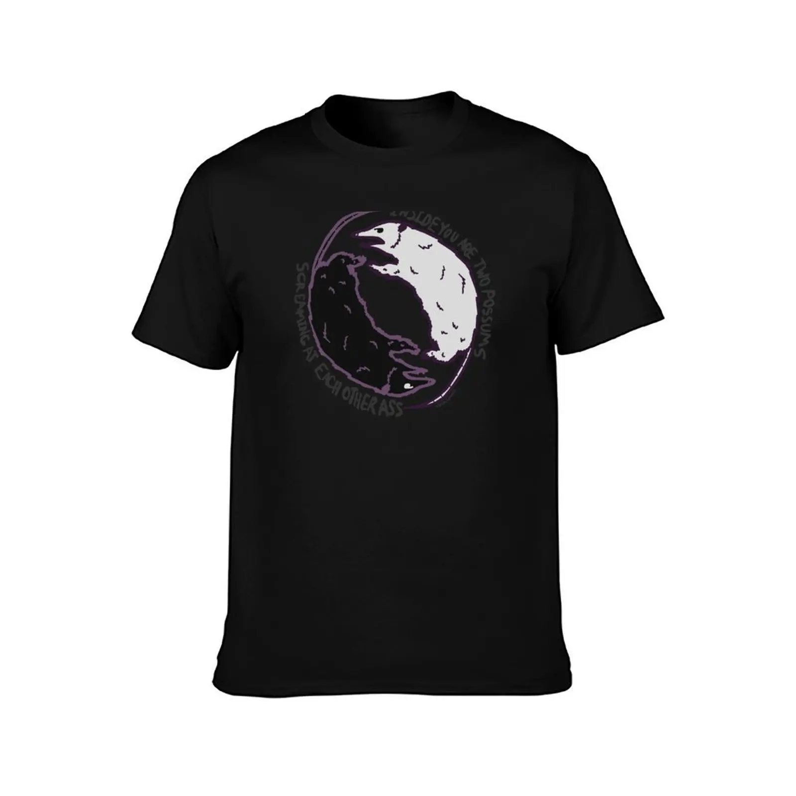 Ying Yang Possum T-Shirt, Summer Casual Cotton Tee, Oversized Streetwear Tops, Vintage Graphic Print, Loose Fit Short Sleeve