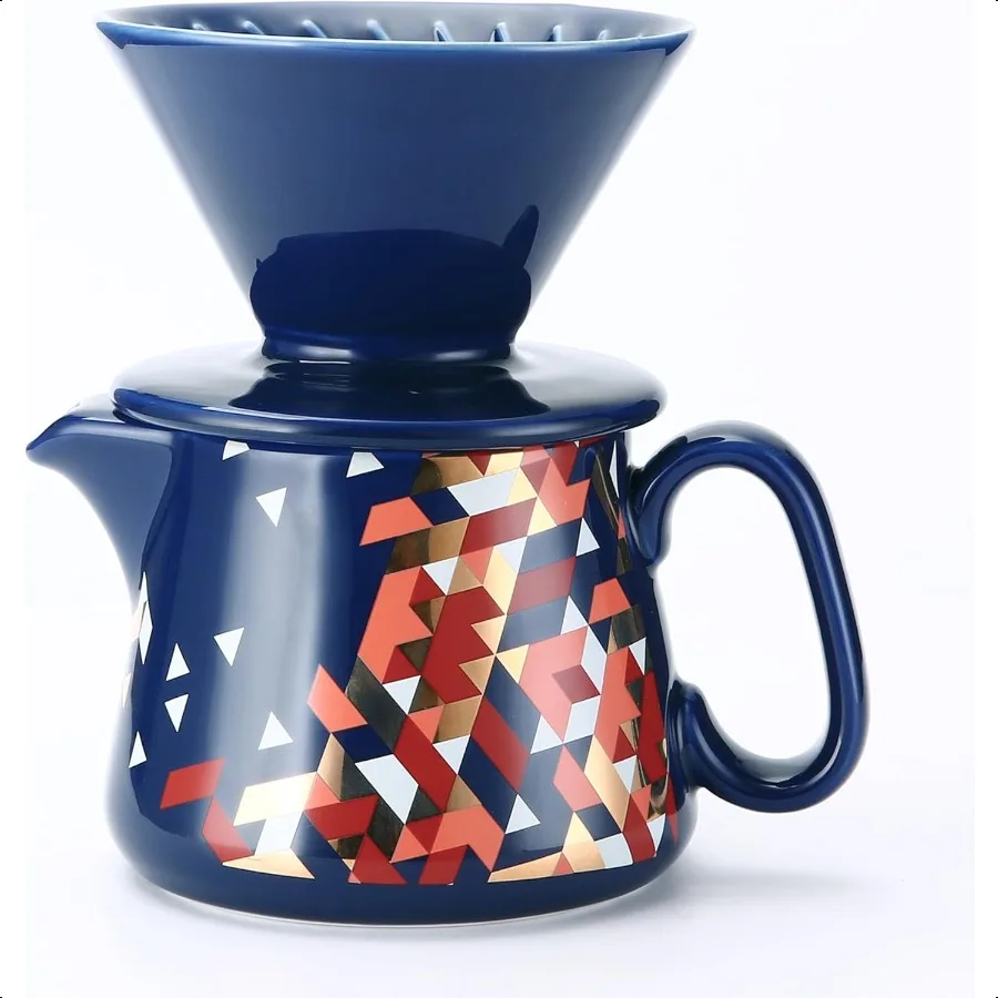 

Кофеварка Pour Over Керамическая капельница для кофе с 100 шт. Размер 02, бумажный фильтр Керамический кофейный сервер с крышкой 15,5 унции, 450 мл Su