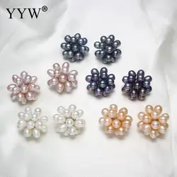 1 pair Natural Freshwater Pearls Stud Earrings Flower White Pink Purple Black Grey Elegant Women High Quality Wedding Gift