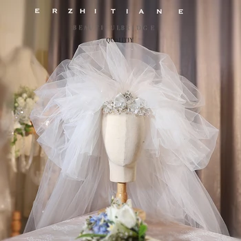 신부의 머리 장식, 슈퍼 요정 웨딩 사진 소품, 짧은 스타일, 숲 웨딩 베일, 흰색 베일, 간단한