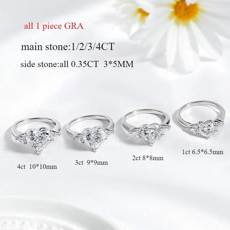 NASIA 1CT 2CT 3CT 4CT Heart Cut Moissanite Ring for Women 3 Stones Lab Diamond Wedding Band S925 Sterling Silver Jewelry 2026