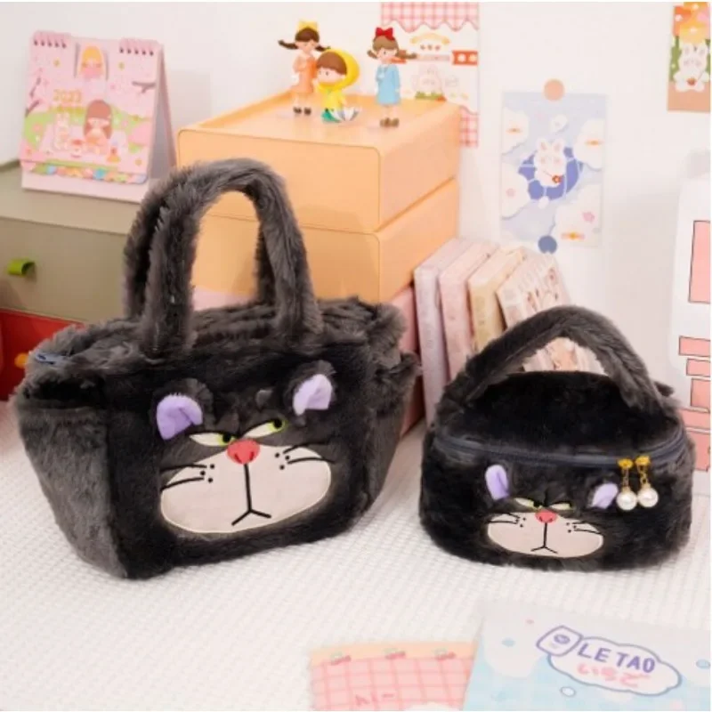 Disney Cartoon Lucifer Plush Large Capacity Shoulder Bag Cute Portable Lightweight Cosmetic Storage Bag Handbag Kawaii Bad Cat