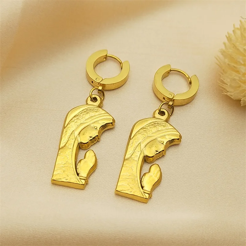 

Virgin Mary Prayer Earring Stainless Steel Gold Color Trendy Religious Our Lady Drop Earrings For Women Girls Jewelry Wholesale
