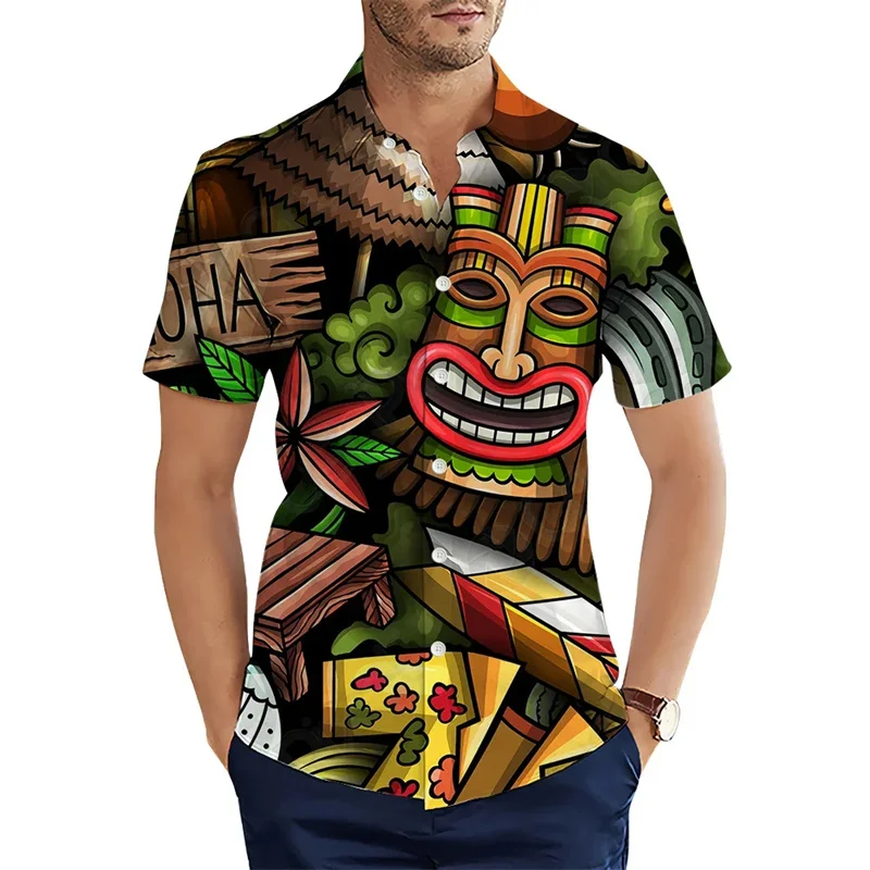 

Ethnic Graphic Hawaiian Shirt For Men Tribes 3D Printed Aloha Shirts Summer Loose Breathable Lapel Tops Blouses Short Sleeves