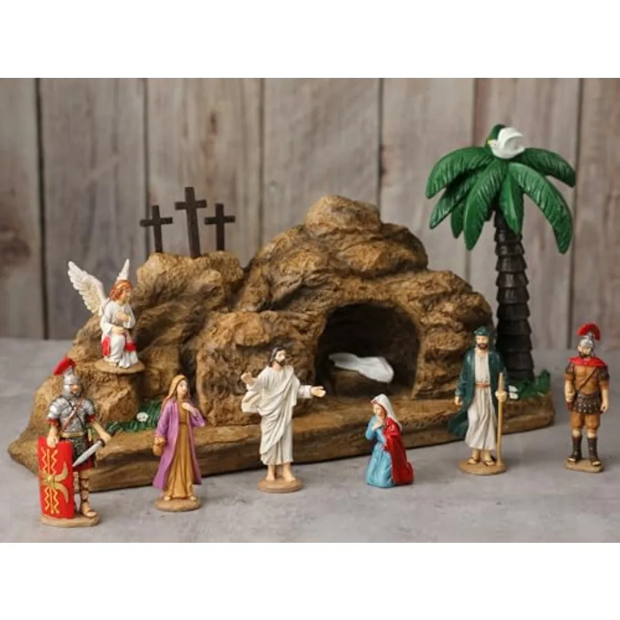

8 Pcs Easter Resurrection Scene Set with Jesus Nativity and Cross Decoration Tomb for Spring Religious Home Office Tabletop Dis
