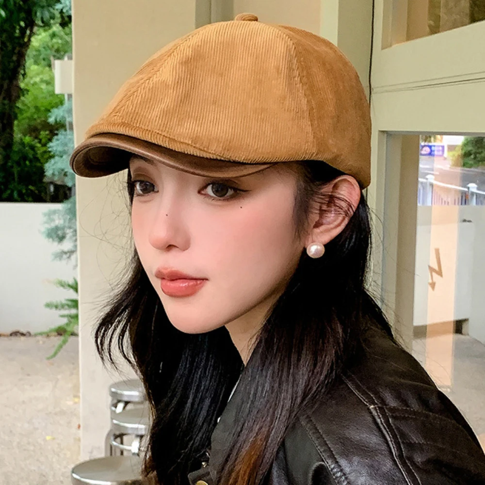 

HT4873 Beret Cap Men Women New Spring Autumn Winter Beret Hat Male Female Corduroy Ivy Flat Cap Retro Artist Painter Mens Berets