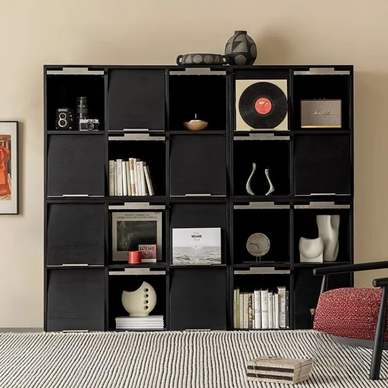 

Hidden combination cabinet Solid wood bookcase Free combination Living room black storage edge