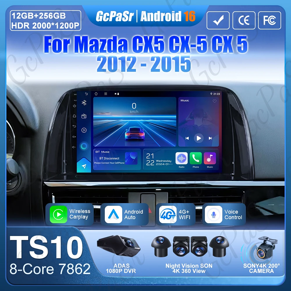 Android 16 Carplay For Mazda CX 5 CX5 CX-5 2012- 2016 Video Player Car Radio Multimedia GPS Navigation Carplay Head Unit NO 2din