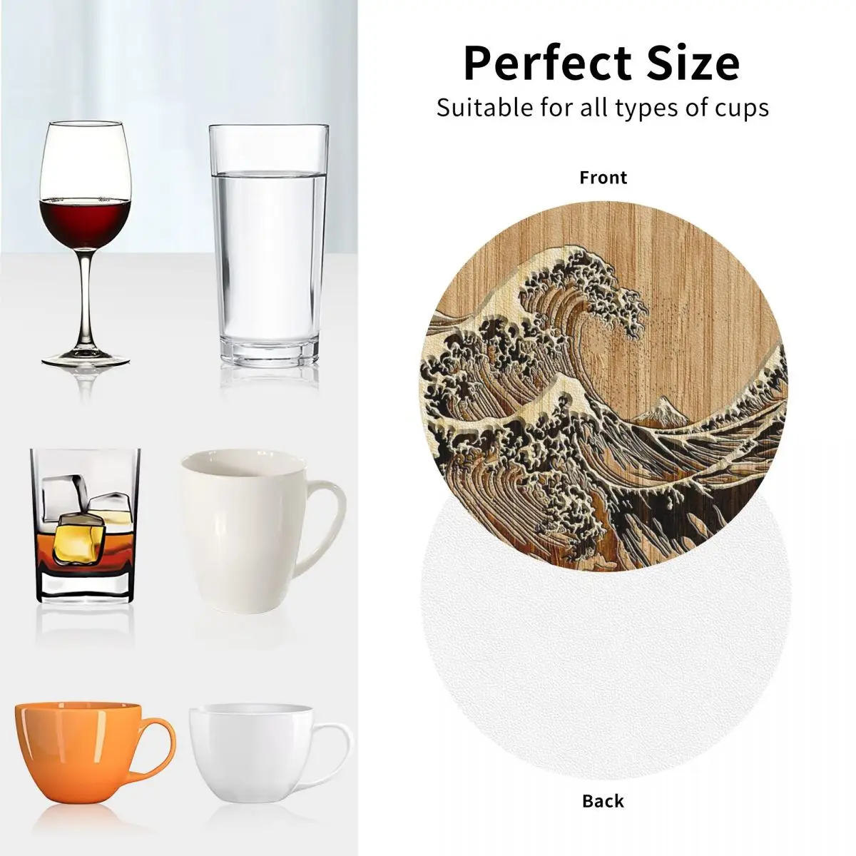 The Great Hokusai Wave In Bamboo Coasters Leather Placemats Non-slip Insulation Coffee Mats Kitchen Dining Pads Set of 4