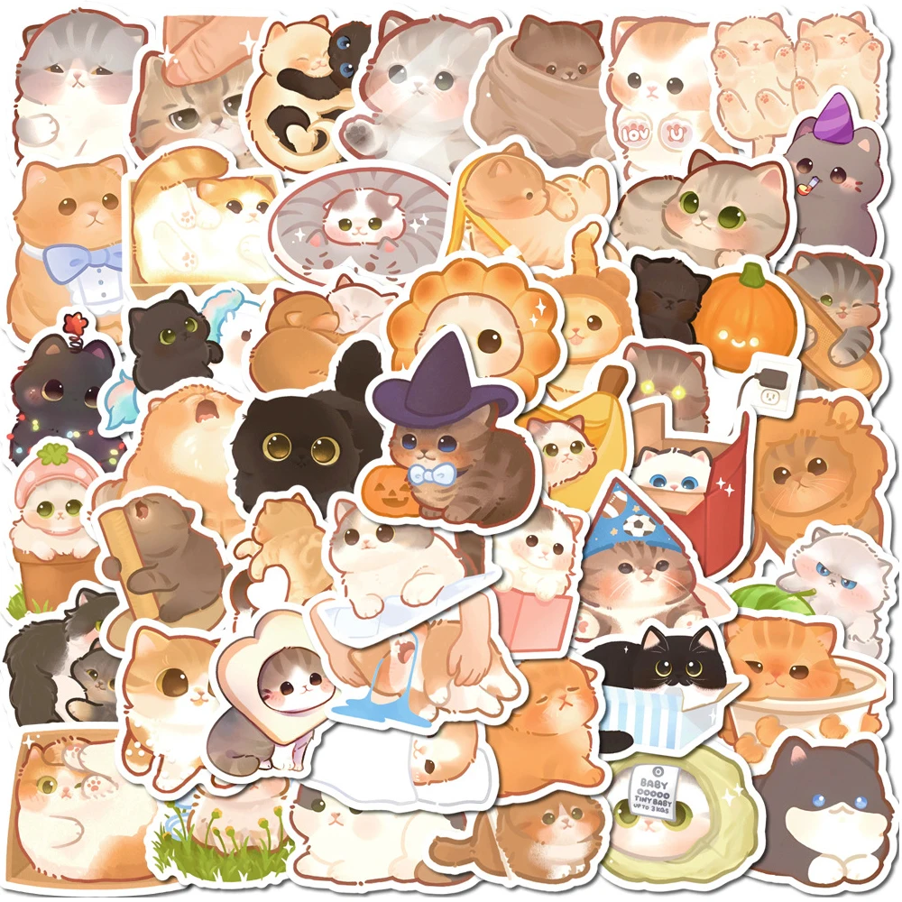 10/30/50/100pcs Funny Cute Animal Cat Cartoon Stickers Laptop Scrapbook Phone Suitcase Diary Decoration Sticker Decal Kids Toy