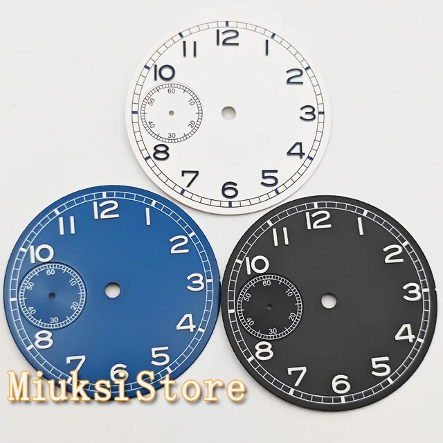 6497 Dial 37mm Black White Blue Watch Dial Green Luminous Fit ETA 6497 Seagull ST3600 Movement