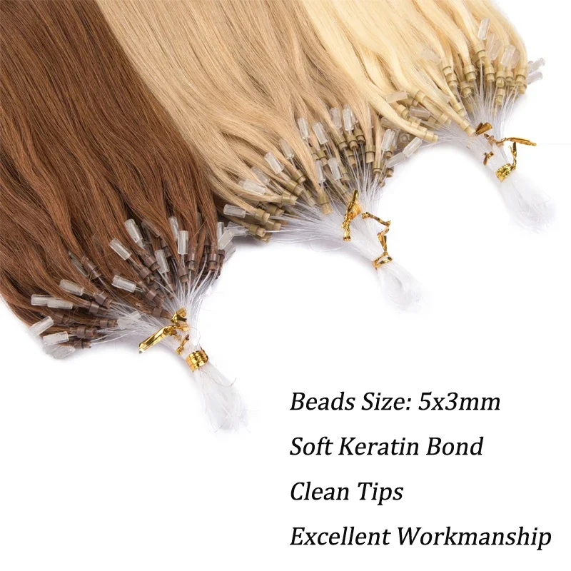 Straight Micro Loop Hair Extension 100% Remy Human Fusion Hair Micro Link Natural Human Hair for Women 50pcs/Set Ombre Blonde