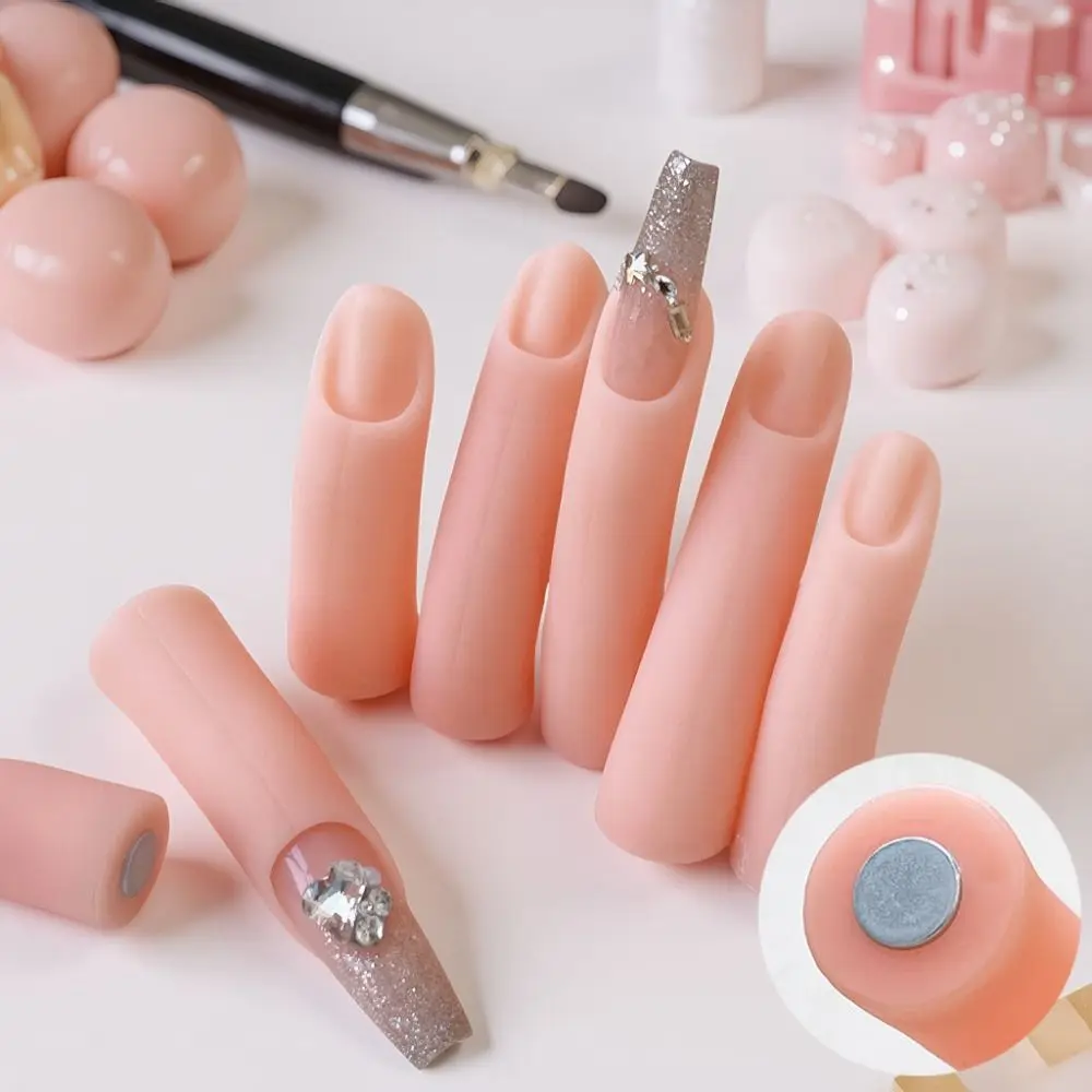 5Pcs/Set Silicone Fake Nail Art Finger Model Display Stand With Magnet Nail Art Practice Hand DIY Can Be Insert
