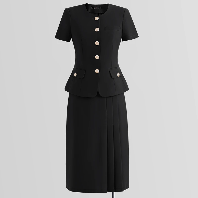 Navu conjunto de terno de manga curta para mulheres verão nova moda elegante uniforme de trabalho profissional escritório senhoras magro blazar e saia