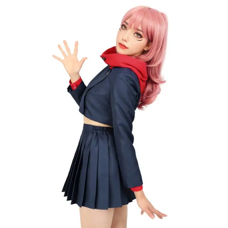 WENAM Itadori Yuji Female Version Costume Set Itadori Yuji Hooded Jacket Uniform High Waist Skirt for Women Halloween Costume