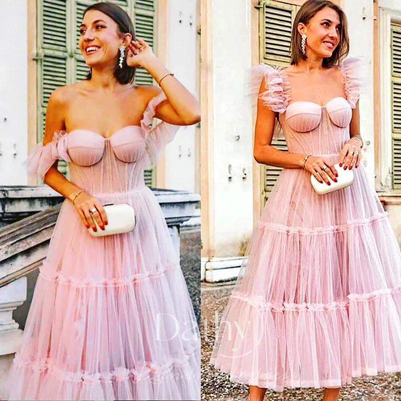 Dathy Princess Organza Prom Dress Sexy Spaghetti Straps Evening Dress Elegant Ball فستان سهرة Arabic Women Formal Prom Dress