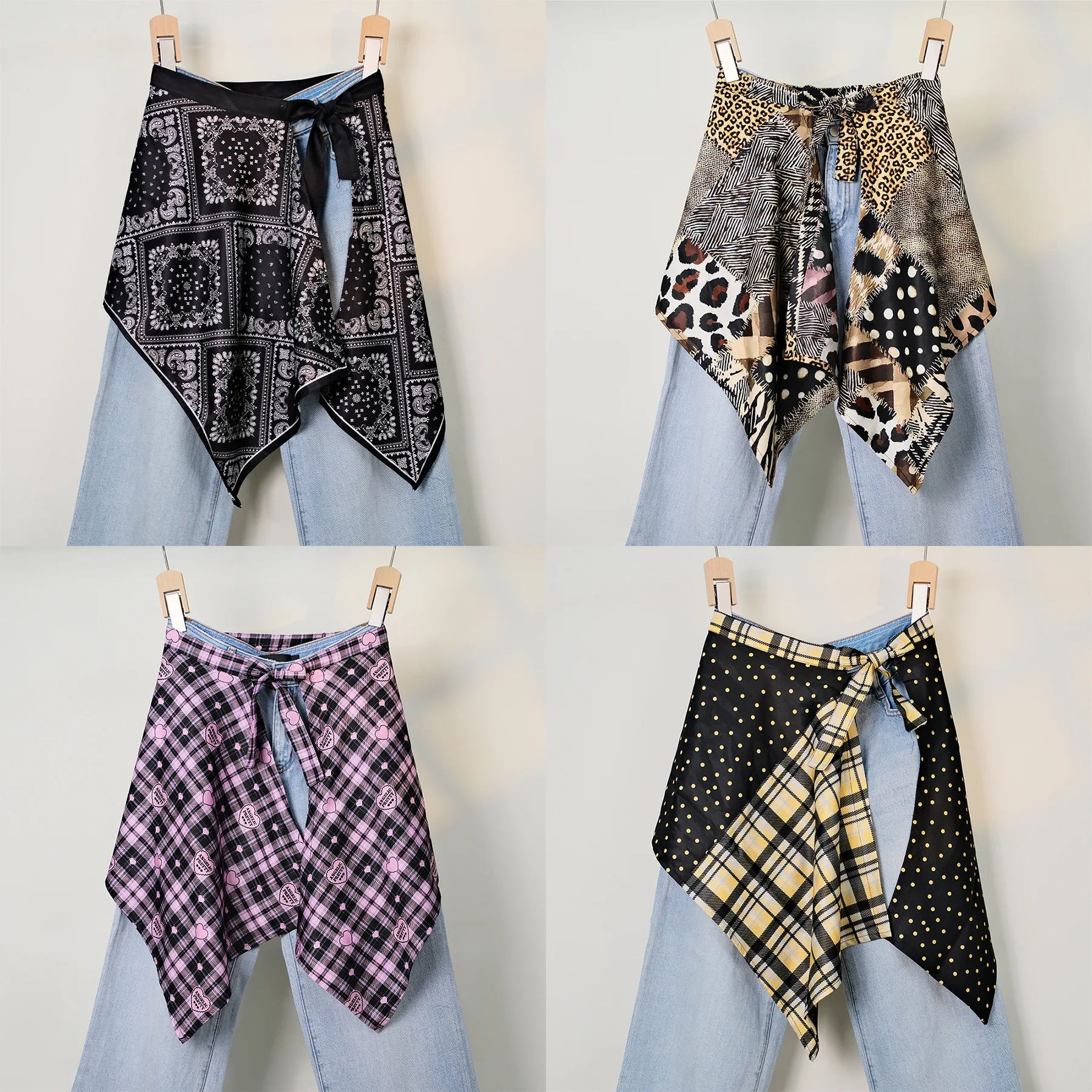 

Street Style Side Tie Printed Hem Layering Skirt, Paisley Skirt Overlay, Versatile Pannier for Dresses & Jeans, Hip Wrap