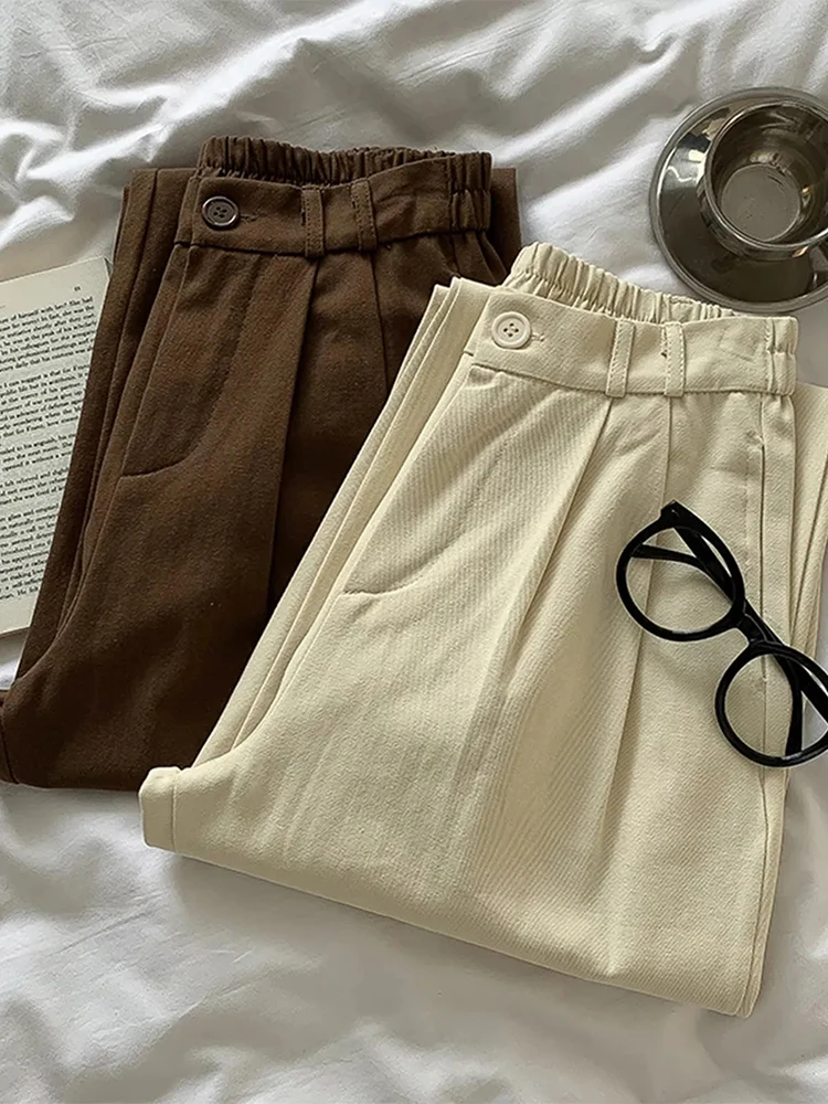 

Jmprs Vintage High Waist Women Pants Loose All Match Spring Cargo Pants Casual Korean Female Trousers New