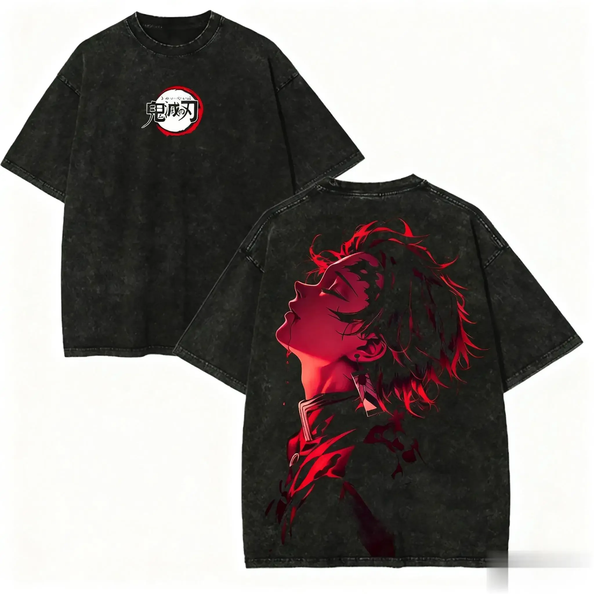 原宿特大ヴィンテージウォッシュグラフィック Tシャツデーモンスレイヤーアニメ Tシャツ男性女性半袖カジュアルトップス Y2k 服ユニセックス