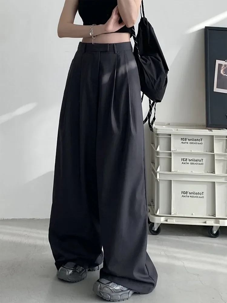 HOUZHOU Y2k-pantalones de traje negros de gran tamaño para mujer, pantalón holgado Vintage de moda coreana, ropa de calle de estilo japonés Harajuku