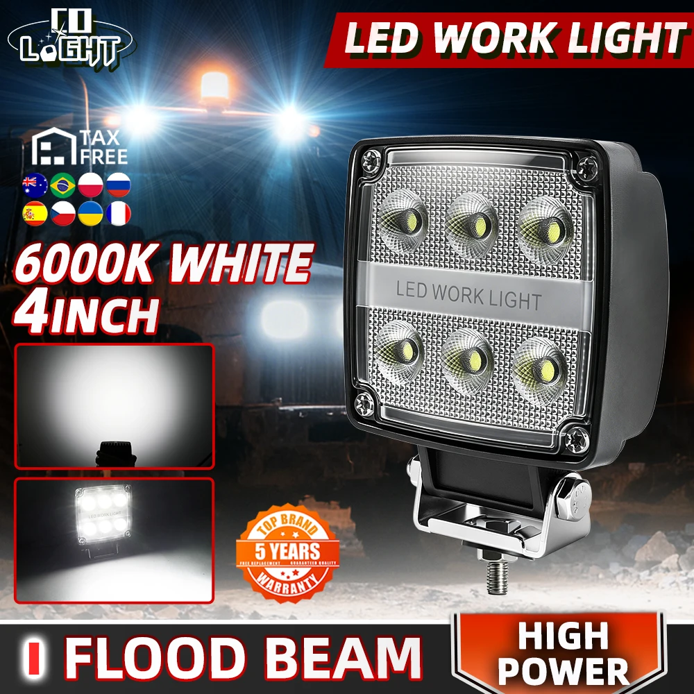 CO LIGHT Offroad-Nutzung 60000LM 4-Zoll-LED-Arbeitsscheinwerfer für Gabelstapler, Traktoren, Bagger, Flutlicht-Arbeitsscheinwerfer für LKW, SUV, Offroad, 4x4