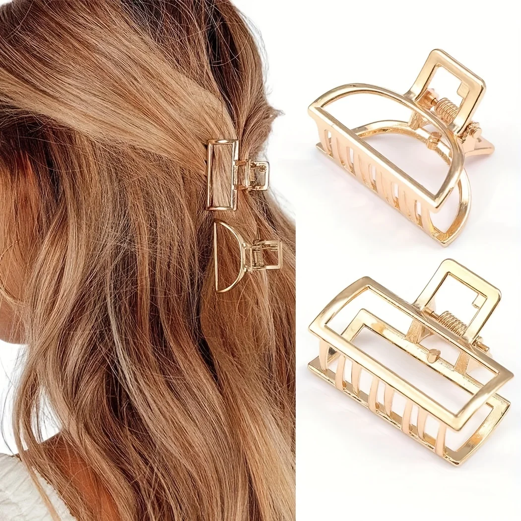 Fashion Simple Non Slip Mini Hollow Heart Metal Hair Claw Clips Gold Geometric Bangs Barrettes Hair Jaws For Women Girls Daily