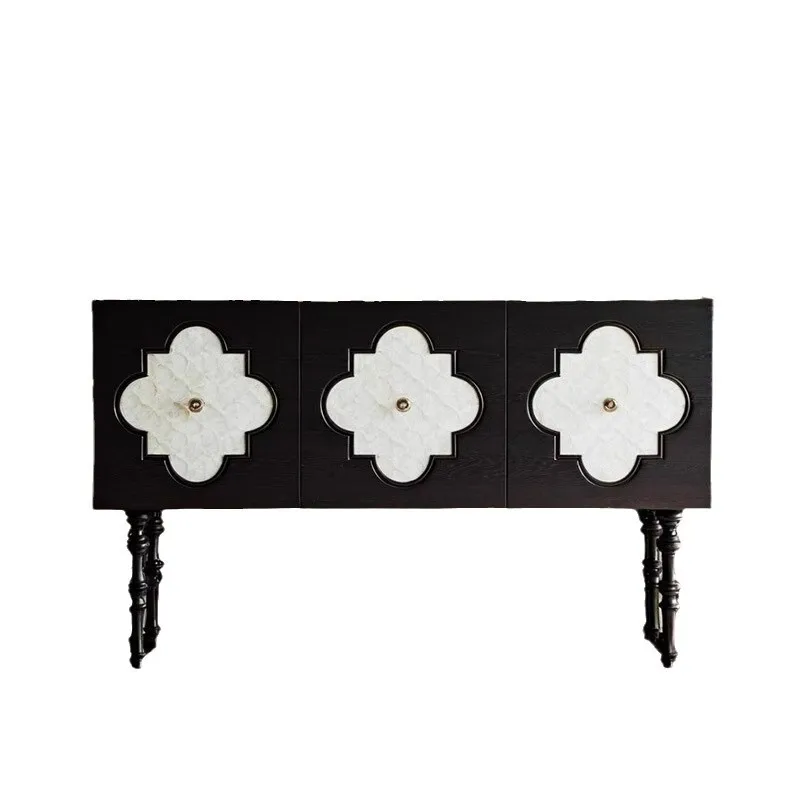 

American vintage entryway sideboard, shell, vintage black solid wood, simple foyer, designer storage cabinet