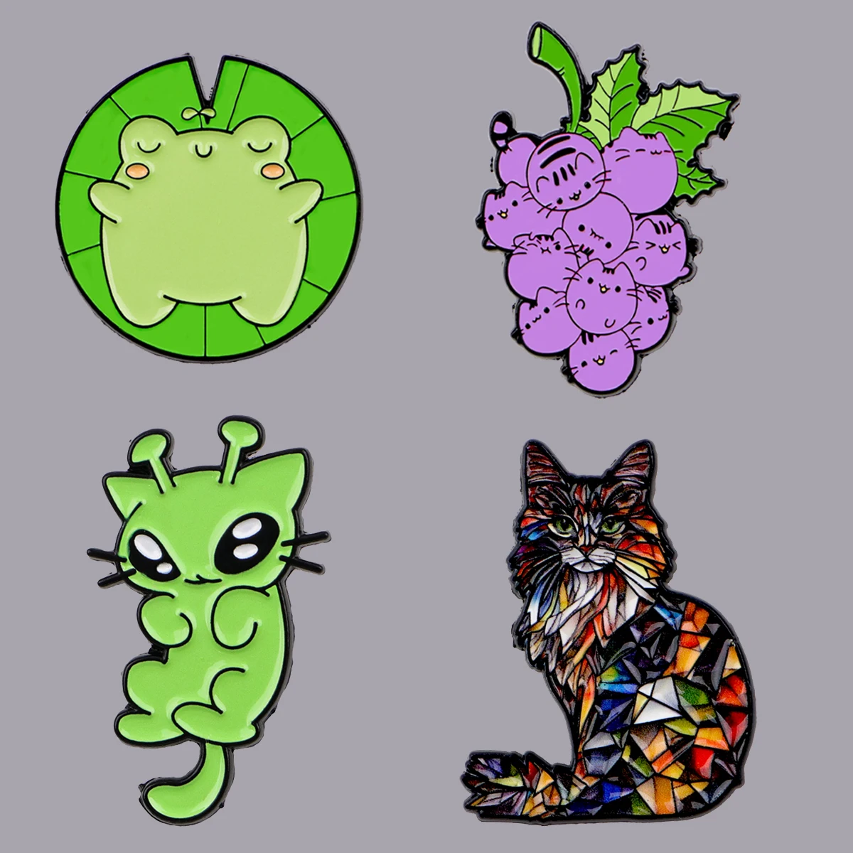 Kawaii Alien Cat Enamel Pin Grape Kitty Brooches Woman Men Backpack Accessories Bags Badge Fashion Lapel Jewelry Gift for Friend