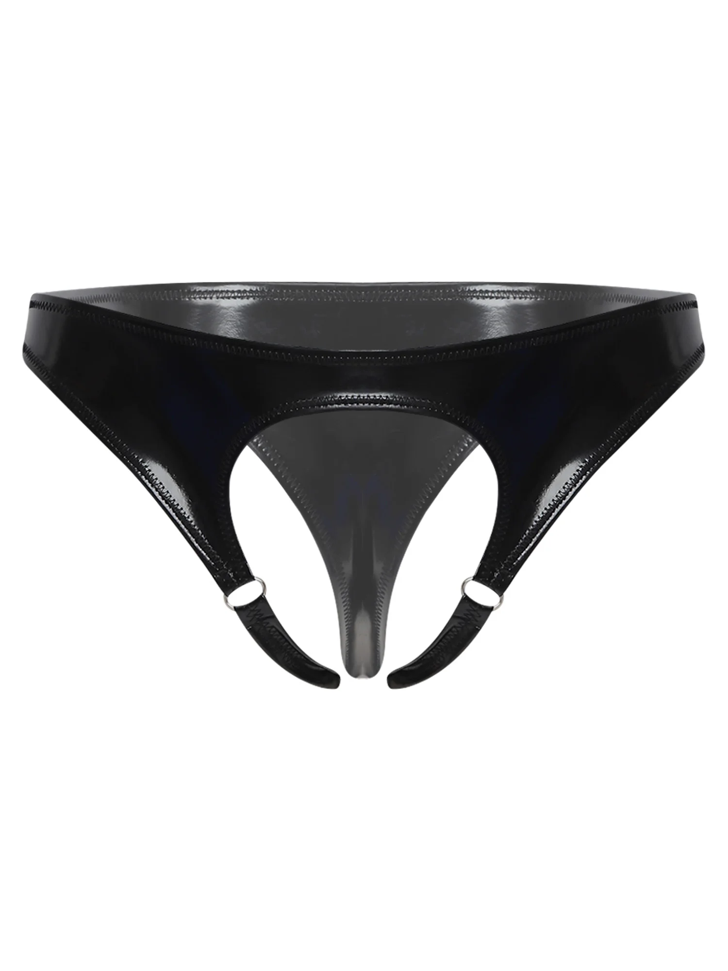 Men Shiny Hollow-out Briefs T-crotch Low-waist Open Front Bottoms Cut Out Sides Thong for Lingerie Night Honeymoon