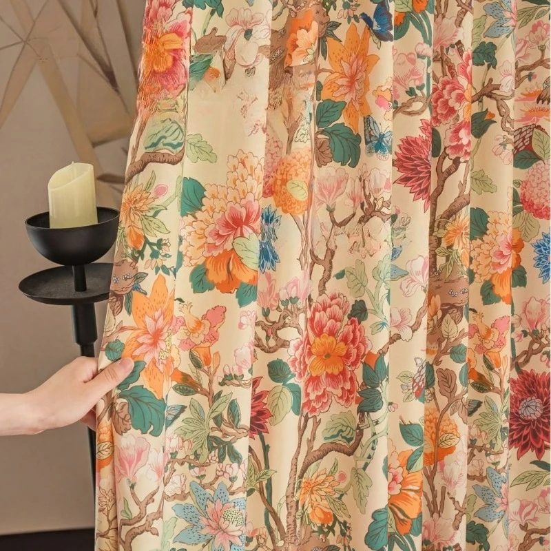 French Mid-century Style Curtains with Full Blackout Printed Chenille Curtains for Living Dining Room Bedroom Custom Size Drapes