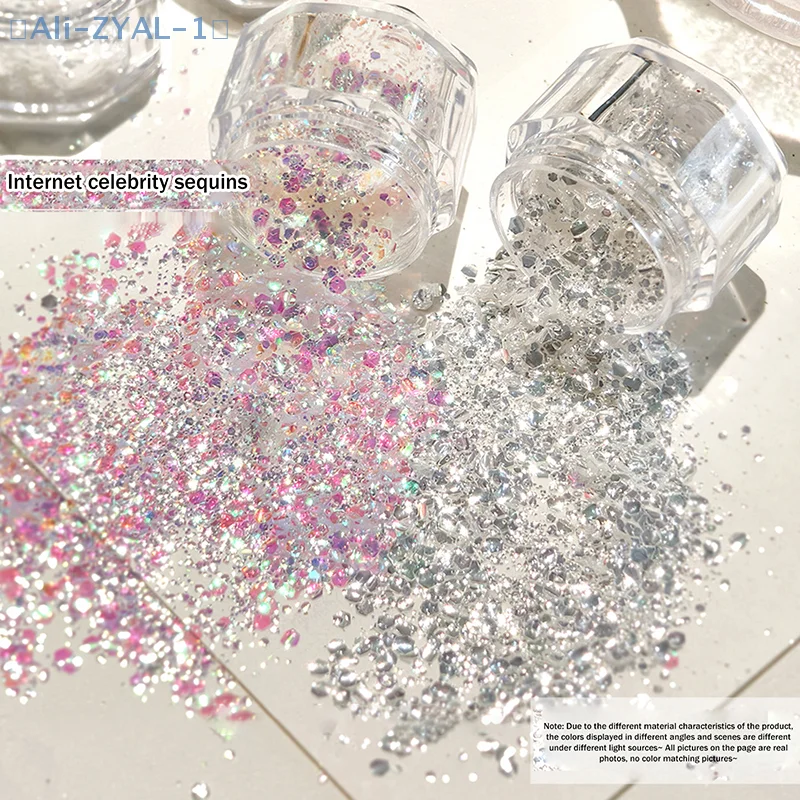 【ZYAL-1】1 tarro de brillo de sirena para decoración de uñas, copos láser ultrafinos, lentejuelas holográficas, accesorios irregulares para decoración de uñas