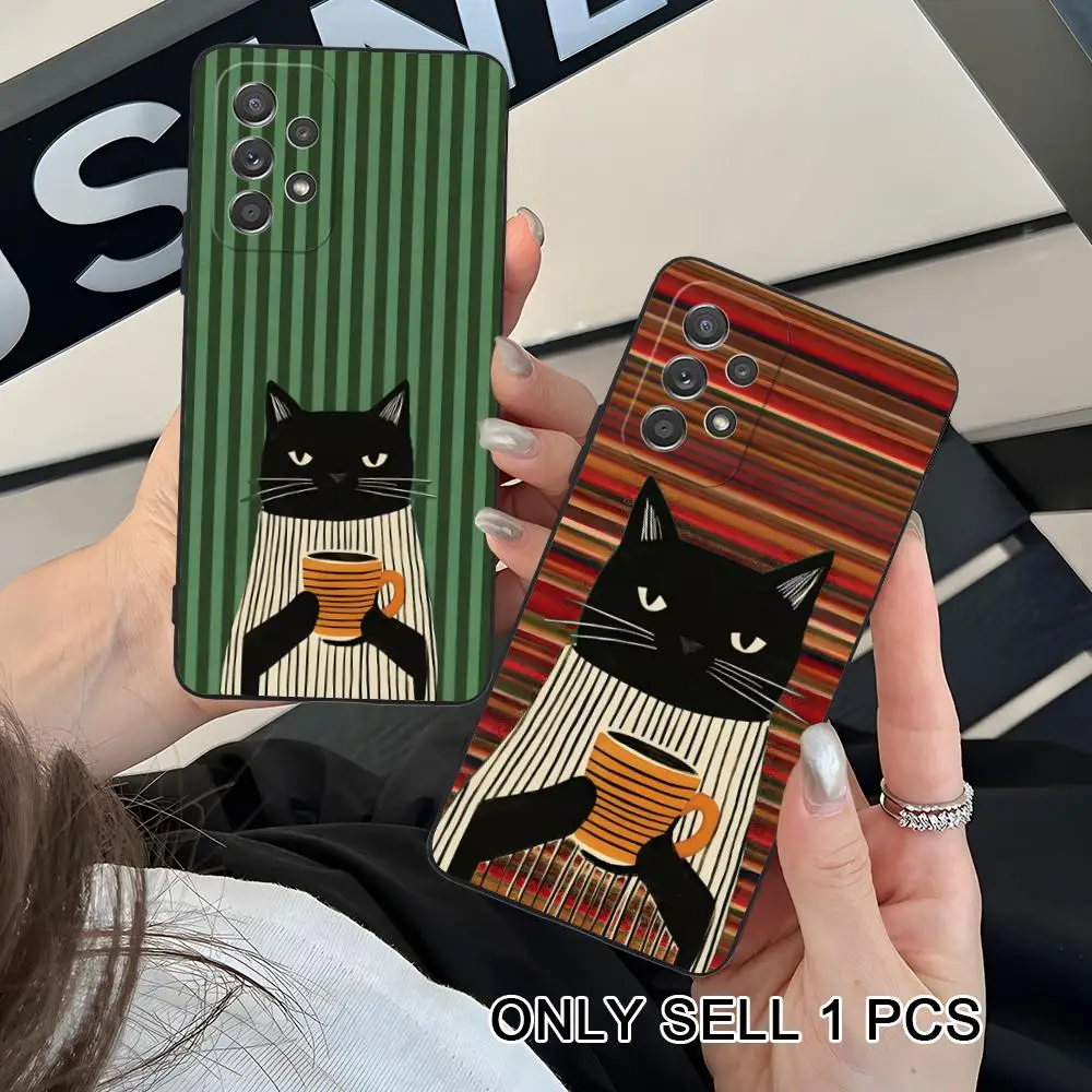 Cute Coffee Cat Phone Case for Samsung Galaxy A57 56 55 54 53 52 51 37 36 35 34 33 32 31 5G Soft TPU Shockproof Cover