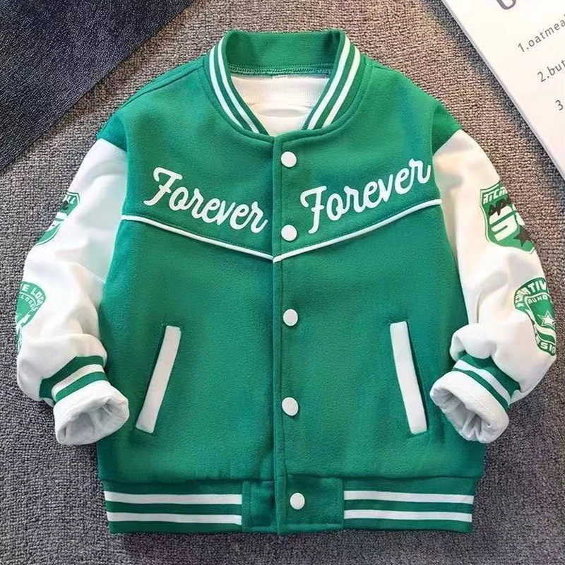 Boys Baseball Uniform Jacket Kid Windbreaker Coat Fashion Letter Printing Outerwear Children Sports Casual Clothes For 2-14 Year