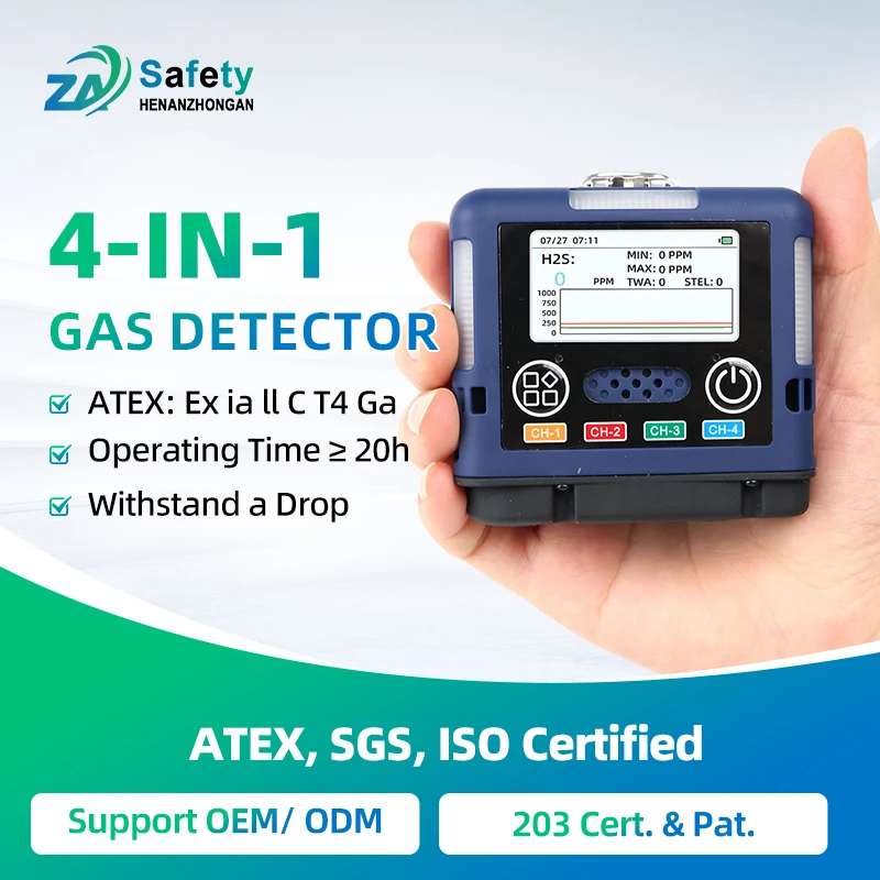 

Портативный многогазовый детектор (4 газа) для обнаружения метана (CH4) и других токсичных и горючих газов в замкнутых пространствах